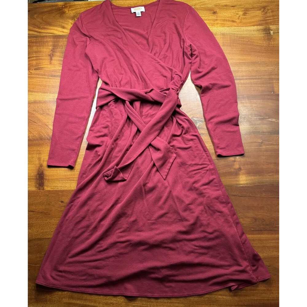 Talbots Wrap Dress Size 12 Burgundy Wine Long Sleeve Stretch Knit Fall Winter